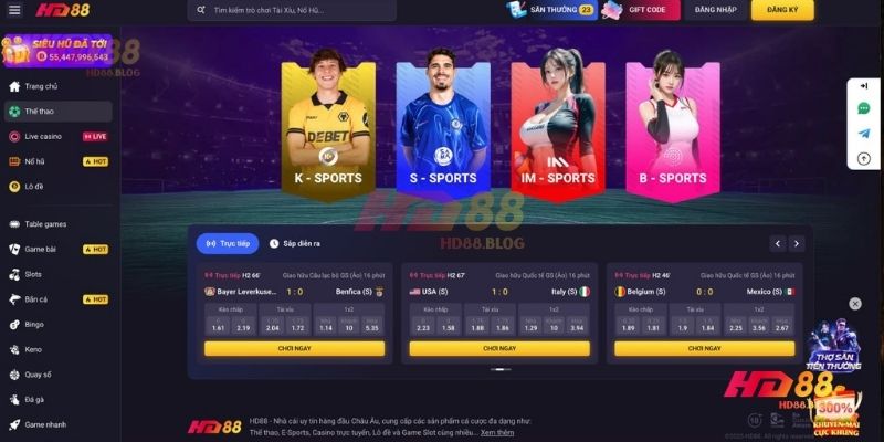 Cá cược thể thao HD88 - kèo sâu, tỷ lệ chuẩn, cập nhật real-time